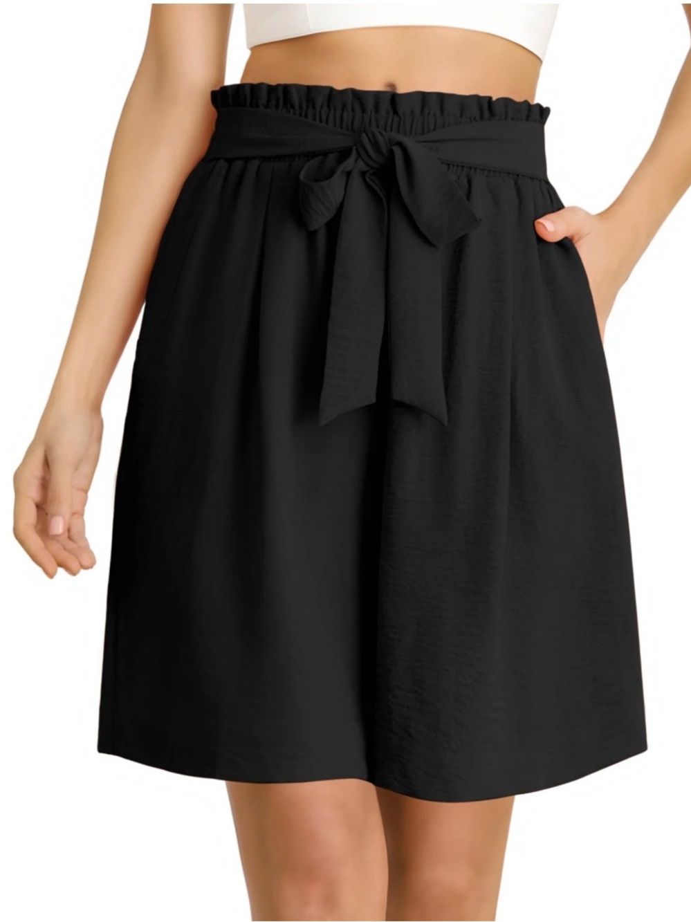 Anygrew women's shorts wide leg shorts for women with Pockets, Bow Tie Waist XXL